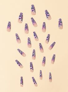 提升你風格帶24入組長款棺材紫色眼睛圖案假指甲和1入組指甲銼和1張膠帶 - 彩色 - 查看 5