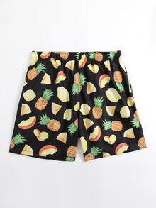 Manfinity Hombres Shorts de natación con estampado de fruta de cintura con cordón - Multicolor - Ver 2