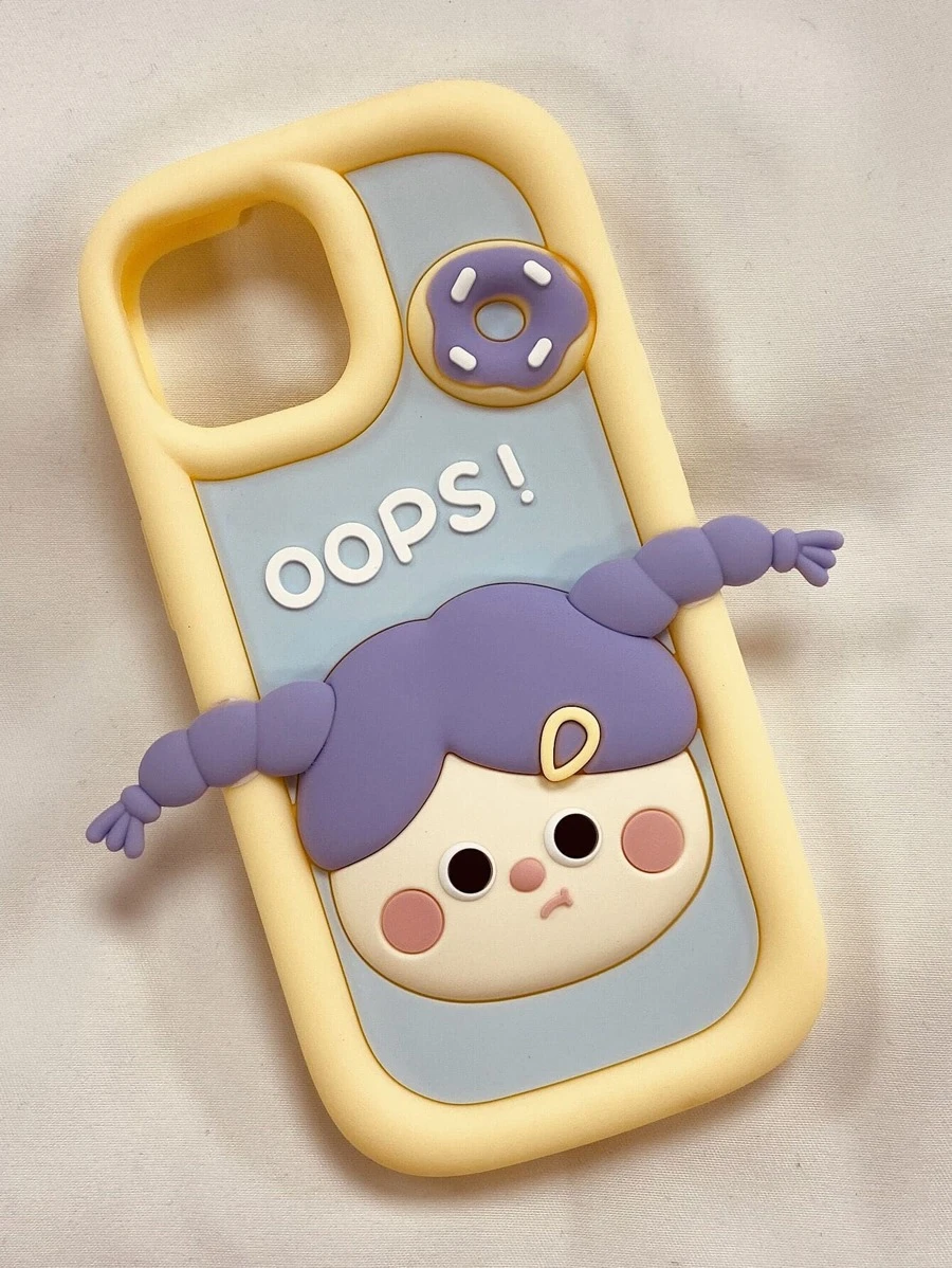 卡通3D甜甜圈女孩手機殼，適用於iPhone 12 Pro Max，適用於iPhone 14 Pro/11/13 Pro矽膠殼 - 藍色 - 查看 1