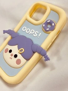 卡通3D甜甜圈女孩手機殼，適用於iPhone 12 Pro Max，適用於iPhone 14 Pro/11/13 Pro矽膠殼 - 藍色 - 查看 3