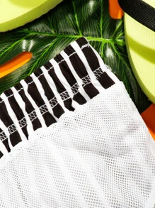 Manfinity Hombres Shorts de natación de rayas de cintura con cordón - Blanco y Negro - Ver 5