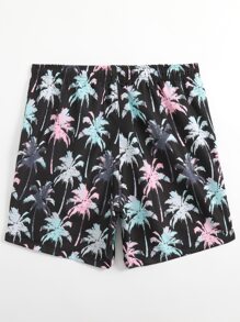 Manfinity Hombres Shorts de natación con estampado tropical de cintura con cordón - Multicolor - Ver 2