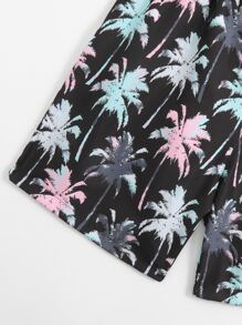 Manfinity Hombres Shorts de natación con estampado tropical de cintura con cordón - Multicolor - Ver 5