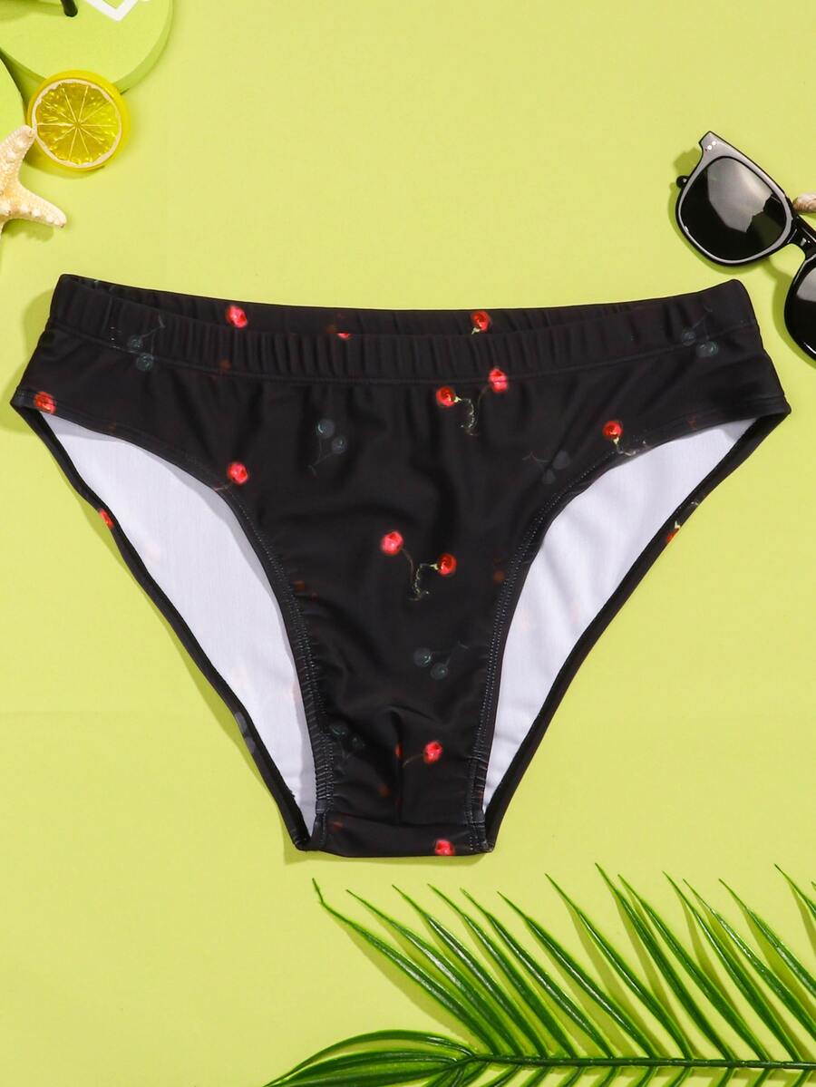 Manfinity Hombres Calzoncillo de natación con estampado de cereza - Negro - Ver 1