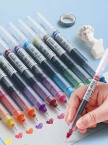 Style Colorful Liquid Rollerball Pen, Large Capacity, 10pcs Random Label Color - Multicolor - View 5