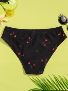 Manfinity Hombres Calzoncillo de natación con estampado de cereza - Negro - Ver 2
