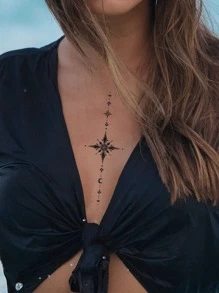 1pc Dazzling Galaxy & Herb Pattern Waterproof & Anti-sweat & Long Lasting & Non-reflective & Elegant & High-end & Minimalist Ins Style Temporary Tattoo Sticker