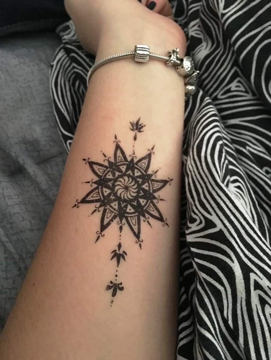 纹身贴纸套件，3 张曼陀罗图案女士临时纹身，成人纹身贴纸，逼真纹身花，适合女性和女孩 - 彩色 - 查看 1