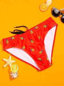 Manfinity Men Pineapple Print Swim Brief - Red - View 1