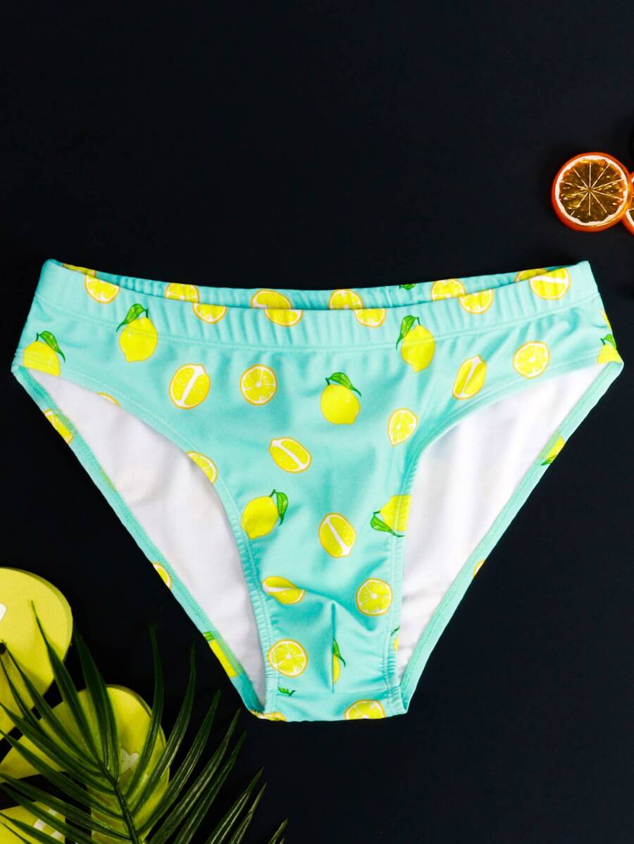 Manfinity Hombres Calzoncillo de natación con estampado de limón - Multicolor - Ver 1
