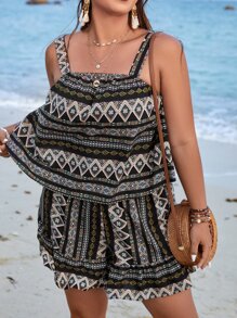 SHEIN Holidaya Shorts con top de tirantes con estampado geométrico - Multicolor - Ver 6