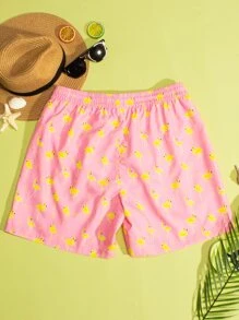 Manfinity Swimmode Hombres Shorts de natación con estampado de flamenco de cintura con cordón - Multicolor - Ver 2