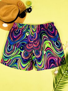 Manfinity KASUA Men Allover Graphic Print Drawstring Waist Swim Trunks Pool Shorts, For Beach, Vacation,Hawaiian