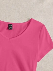 SHEIN EZwear Đầm Dây kéo Xù Gân đan màu trơn Giải trí - Hồng - Xem 3