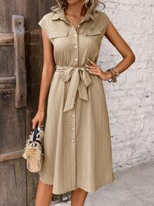 SHEIN LUNE 蝙蝠袖襯衫連衣裙 - 杏色 - 查看 3