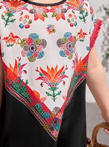 SHEIN Toddler Girls Floral Print Batwing Sleeve Dress - Multicolor - View 5