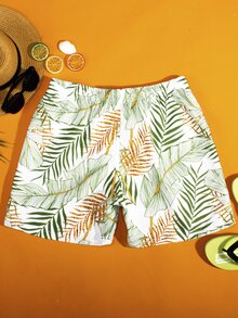 Manfinity Hombres Shorts de natación con estampado tropical de cintura con cordón - Multicolor - Ver 2