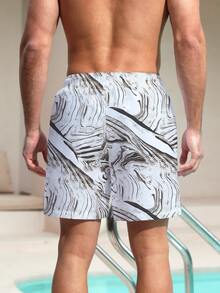 Manfinity Hombres Shorts de natación con estampado de mármol de cintura con cordón - Multicolor - Ver 2