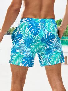 Manfinity Swimmode Shorts de baño con estampado tropical y cintura con cordón para hombres en vacaciones de playa - Multicolor - Ver 2