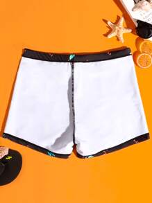 Manfinity Swimmode Hombres Shorts de natación con estampado de hoja de cintura con cordón - Negro - Ver 6