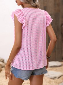 SHEIN VCAY Notched Neckline Butterfly Sleeve Blouse - Pink - View 2