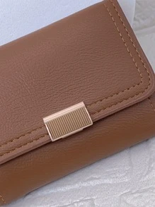 MINGYOU 荔枝紋壓花短皮夾時尚金屬裝飾PU皮革 - 棕色 - 查看 5