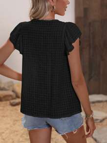 Breezaya Áo sơ mi nữ Xù màu trơn Giải trí - màu đen - Xem 2