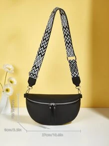 Litchi Embossed Bum Bag Fashionable Geometric Pattern Adjustable Strap PU - Black - View 5