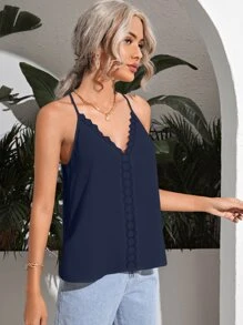 SHEIN Frenchy 鏤空蕾絲花邊吊帶上衣 - 藏蓝色 - 查看 3