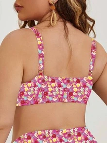 SHEIN Swim Curve Cộng với kích thước bộ áo bikini Cắt ra Nhẫn Họa tiết hoa - Nhiều màu - Xem 2