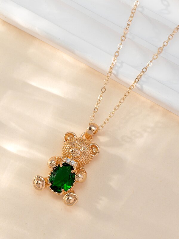 1pc Creative Rhinestone Bear Pendant Necklace For Women For Daily Life