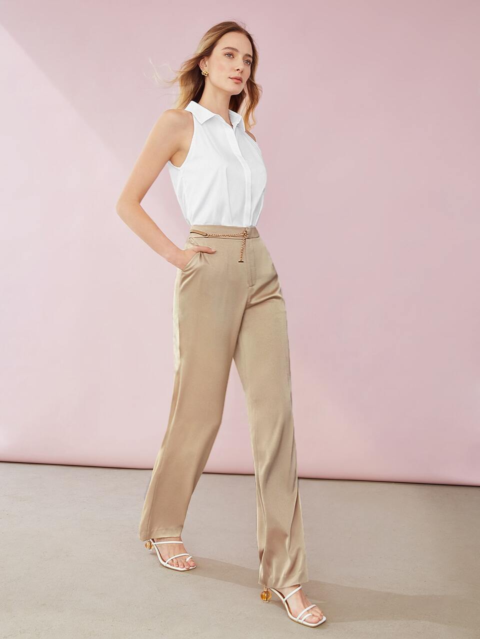 CHAIN DETAIL DRESS PANTS