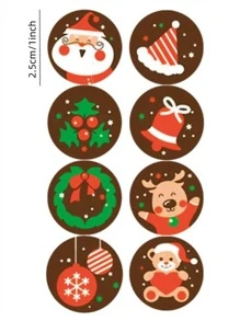 1 Volume (About 500 Pcs) Merry Christmas Stickers 2.5cm Gift Sealing Stickers Holiday Candy Bag DIY Gift Baking Wrapping Envelope Stationery Christmas Party Decoration,Christmas - Multicolor - View 3