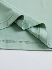 SHEIN LUNE Áo thun nữ màu trơn Giải trí - Màu xanh Bạc hà - Xem 7