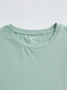 SHEIN LUNE Áo thun nữ màu trơn Giải trí - Màu xanh Bạc hà - Xem 5