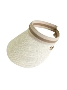 1入組女士蜜蜂裝飾波西米亞草帽遮陽帽適用於海灘 - 白色 - 查看 2