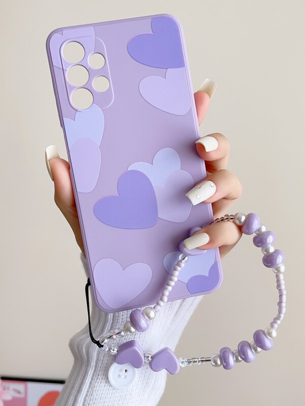 Capa de Telefone com Cordão Compatível com iPhone 15/15Pro/15Plus/15Promax, Padrão de Coração Kawaii