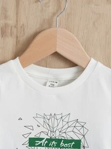 SHEIN 男嬰標語圖案T恤和短褲 - 綠色 - 查看 4