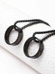 2入組情侶手勢印花圓環墜飾項鍊 - 黑色 - 查看 2