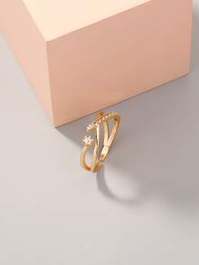 Cubic Zirconia Decor Cuff Ring - Yellow Gold - View 2