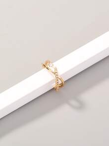 Cubic Zirconia Decor Cuff Ring - Yellow Gold - View 4