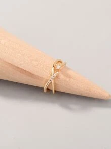 Cubic Zirconia Decor Cuff Ring - Yellow Gold - View 5