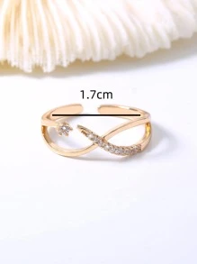 Cubic Zirconia Decor Cuff Ring - Yellow Gold - View 6