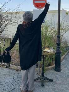 Cárdigan unicolor de hombros caídos - Negro - Ver 2