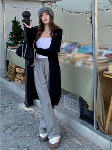 Cárdigan unicolor de hombros caídos - Negro - Ver 4