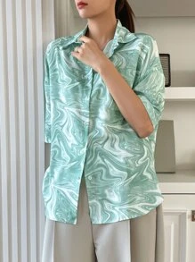 DAZY Marble Drop Shoulder Button Up Shirt - Mint Green - View 8