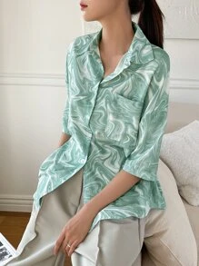 DAZY Marble Drop Shoulder Button Up Shirt - Mint Green - View 10