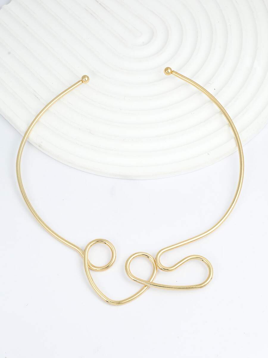 極簡開口頸鏈 - 金黃色 - 查看 1