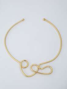 極簡開口頸鏈 - 金黃色 - 查看 3