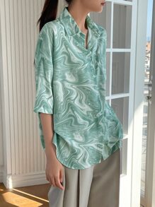 DAZY Marble Drop Shoulder Button Up Shirt - Mint Green - View 5